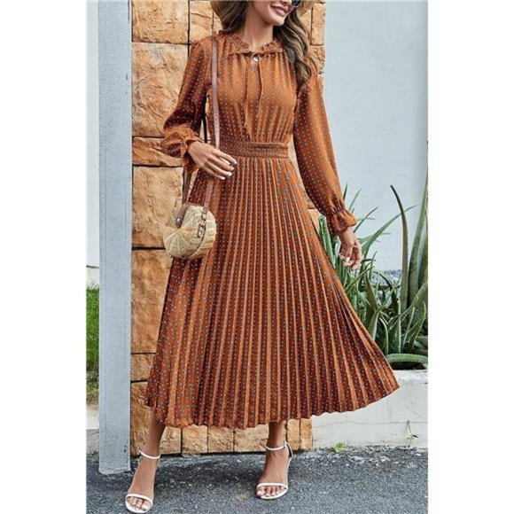 Dresses Womens 224 Fall Midi Dress Casual Long Sleeve Brown Blue Floral Poshmark